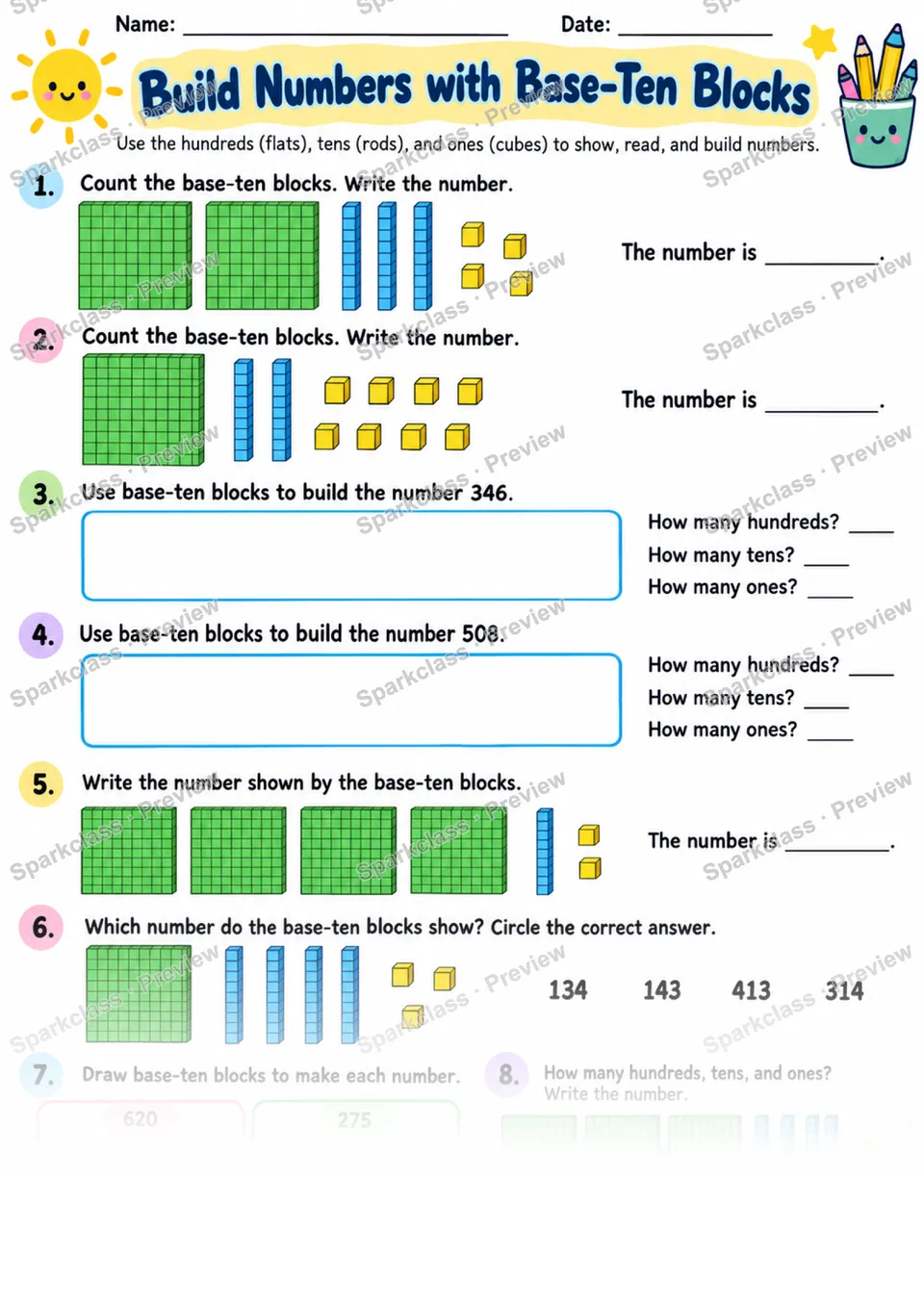 2.NBT.A.1 · Base Ten Models — Grade 2 worksheet preview