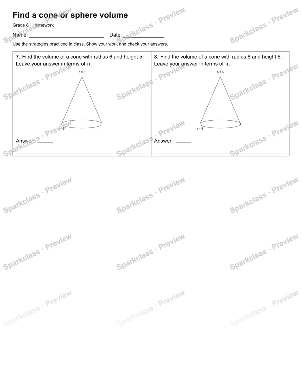 Find a cone or sphere volume — Homework — page 2