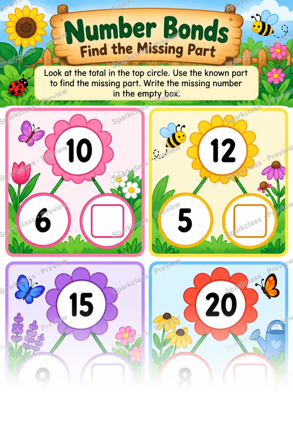 Number Bond Missing Part — Grade 1 worksheet preview