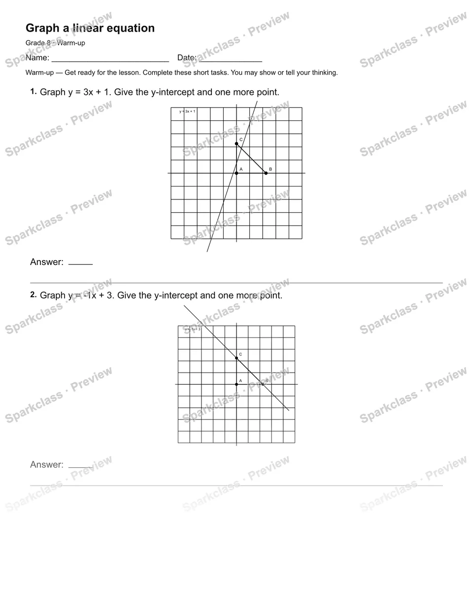 Graph a linear equation — Warm-up — page 2