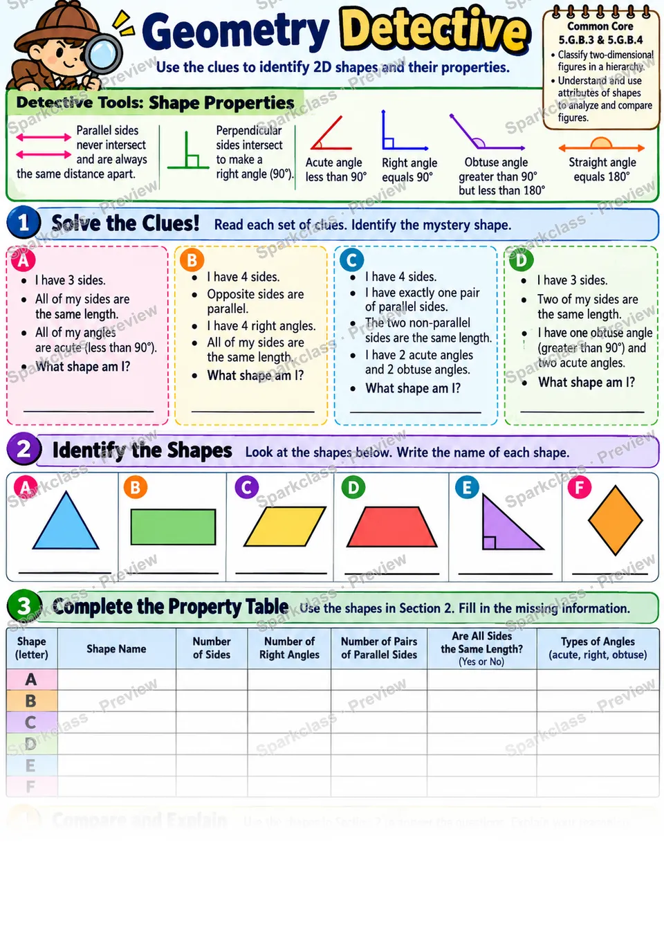Geometry Detective · Shape Properties — Grade 5 worksheet preview
