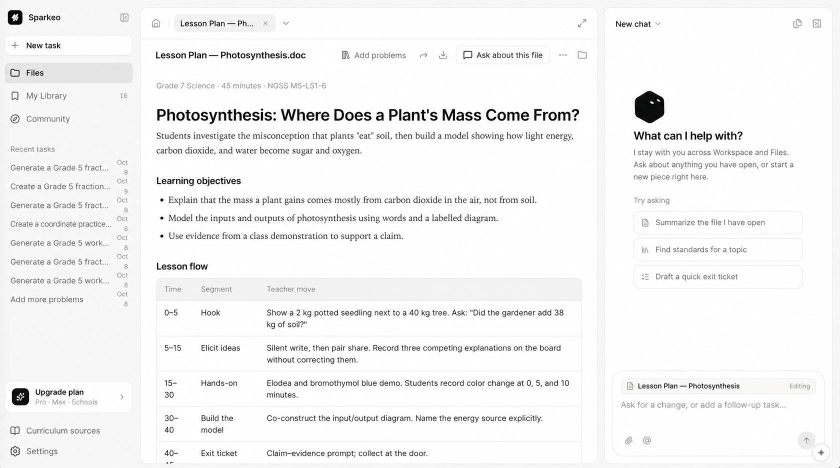 Sparkclass lesson planning workspace